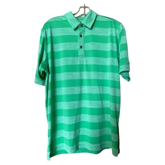 Pebble‎ Beach Dry Luxe Performance Mens Golf Polo Shirt Lime Green Stripe Medium - Picture 1 of 9